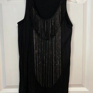 RAIN Black Sleeveless Shell with fringe and small chain at necklineSz S